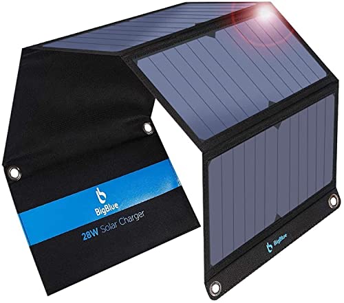 BigBlue 28W Tragbares Solarladegerät - 2-Port USB, IPX4, mit Amperemeter und Reißverschluss (B401D)