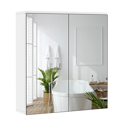 Yaheetech Badezimmerschrank mit 2 Spiegeltüren Hängeschrank