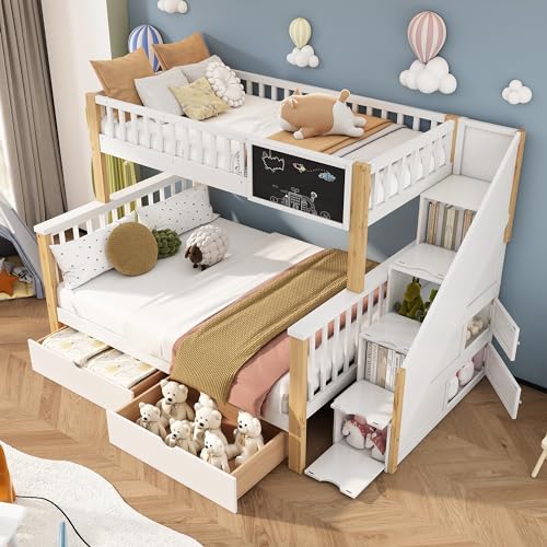 Kehun Kinderbett Etagenbett 90×200 & 140×200 mit Treppe
