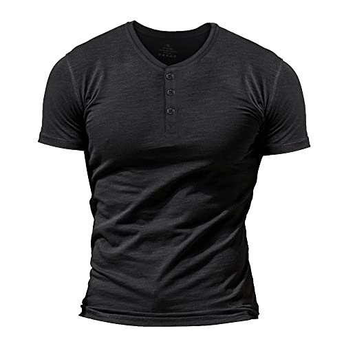 Muscle Alive Herren Slub Henley T-Shirt Kurz