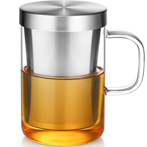 ecooe 500ml(volle Kapazität) Glas Tasse mit Silberne