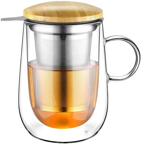 glastal 430ml Doppelwandige Glas Teetasse mit Metallsieb