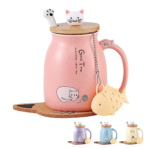 MengCat Katzen-Tasse Süße Keramik Kaffeetasse mit deckel