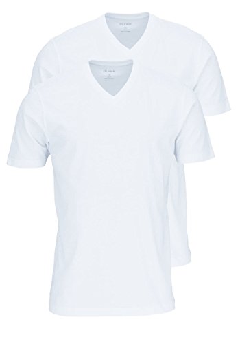 OLYMP Herren T-Shirt Doppelpack V-Ausschnitt- Weiß