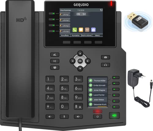 GEQUDIO IP Telefon GX5+ Set mit Netzteil & WLAN Stick - kompatibel mit Fritzbox, Sipgate, Telekom Digitalisierungsbox, Speedport (WA9555-3)