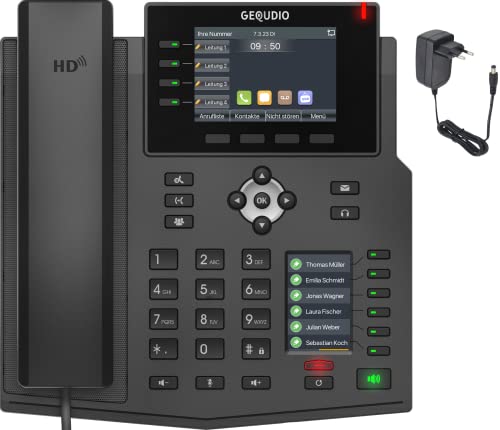 GEQUDIO IP Telefon Telekom kompatibel - Premium Freisprechen & 2X Farbdisplays - Schwarz (WA9550)