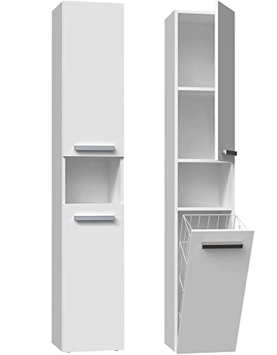 ADGO Nel III Badezimmerschrank mit wäschekorb und kurzen Türen (NEL III BIEL)
