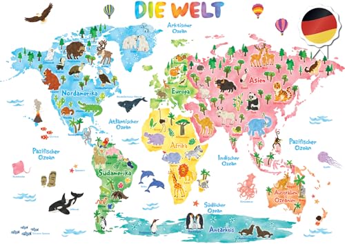 DECOWALL DL3-1615DE Extra groß Weltkarte Tierweltkarte