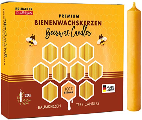 BRUBAKER 20er Pack Baumkerzen 100% Bienenwachs