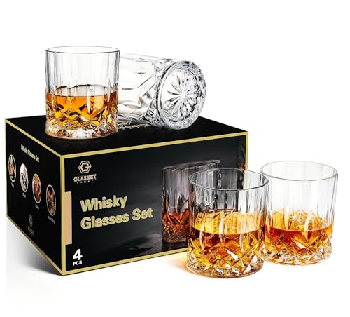 GLASKEY Whisky Gläser 4er Set,315ml bleifreie Kristallwassergläser