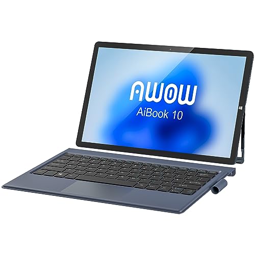 AWOW 10.1'' Tablet PC mit Windows 11, Intel Celeron N4120, 8GB LPDDR4, 256GB eMMC, Touchscreen und abnehmbarer QWERTZ-Tastatur - 2-in-1 Mini Laptop