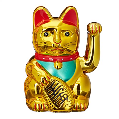  ANGRY CAT - Winkekatze Lucky CAT - Lustige winkende Katze -  japanische Winkkatze mit Stinkefinger - Dekoartikel Wackelfigur Katze -  Winke-Arm mit Mittelfinger - 15cm – SCHWARZ-MATT