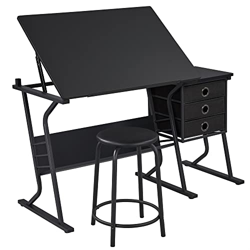 Yaheetech Zeichentisch-Set Schreibtisch mit Kippbarer Tischplatte