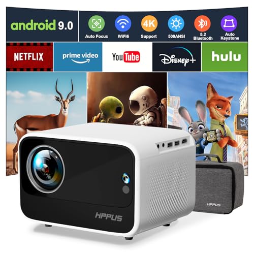 HIPPUS Auto Focus/Keystone] Projector 4K with Android