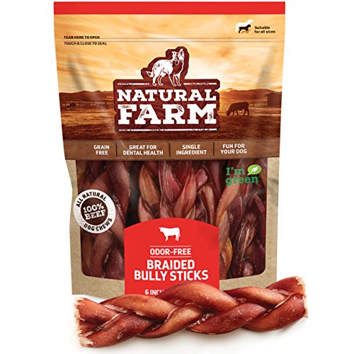 Natural Farm Odor-Free Braided Bully Sticks (6 Inch, 5 Pack)