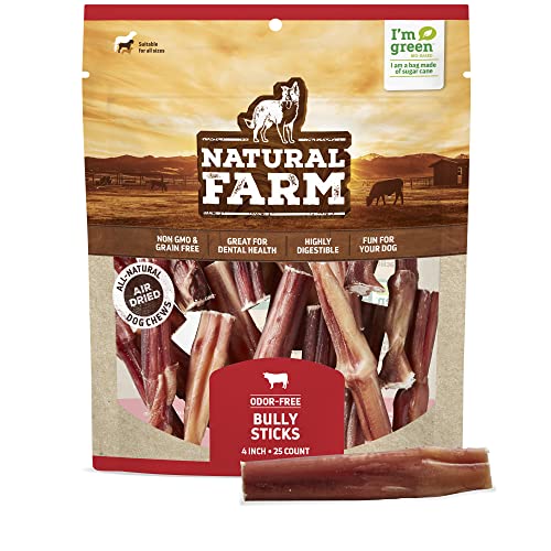 Natural Farm Odor Free Bully Sticks (4 Inch, 25 Pack)