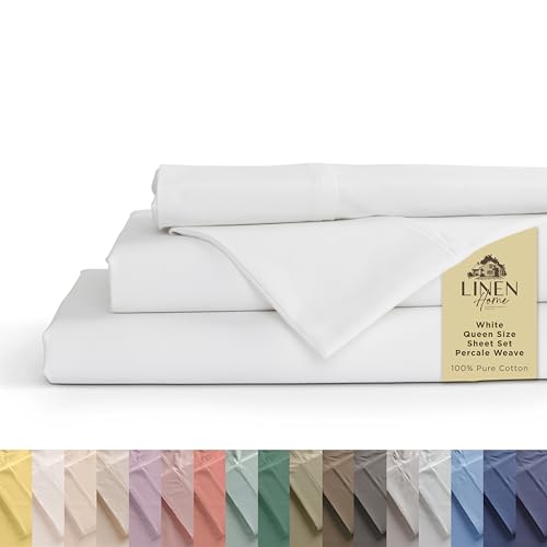 Linen Home 100% Cotton Percale Sheets Queen Size