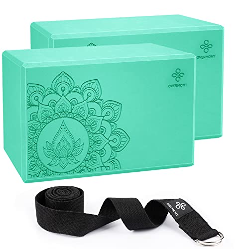 Cork Yoga Blocks, 2 Pack, with 1 Black Yoga Strap, 9”x6”x3”, High