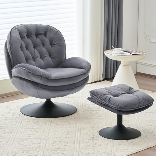 Comfort Stretch Velvet Swivel Accent Chair with Ottoman Set