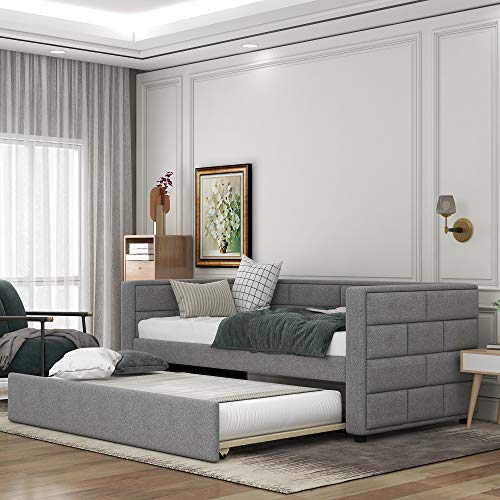 ManyStars Upholstered Twin Size Daybed with Trundle