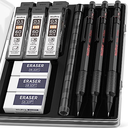 Nicpro 0.5 mm Mechanical Pencils Set with Case