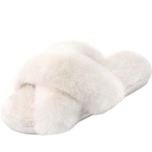 Parlovable Women's Cross Band Slippers Fuzzy