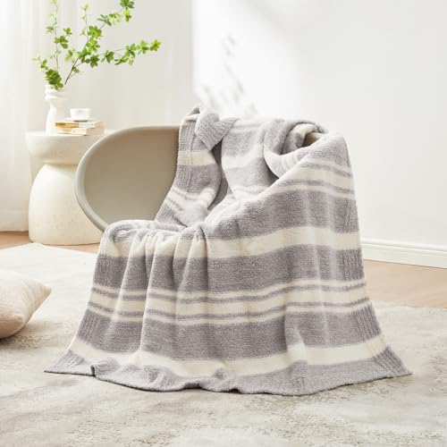 Snuggle Sac Grey Stripe Knitted Throw Blanket