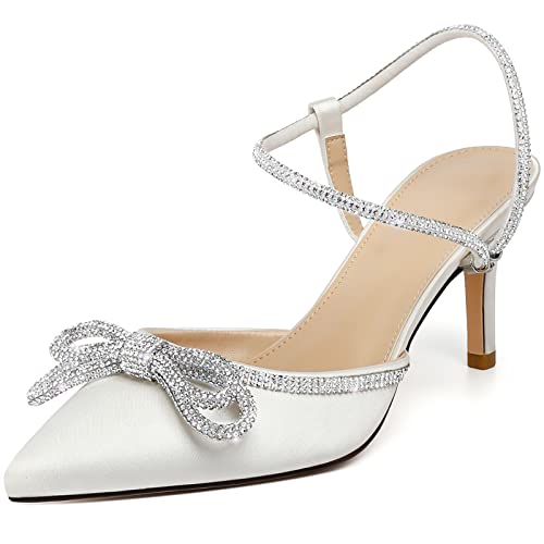 RIBONGZ Women's Wedding Shoes White Bow