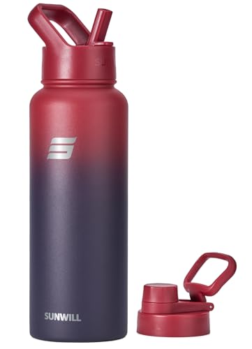 SUNWILL Insulated Water Bottle with Straw & Chug Lid