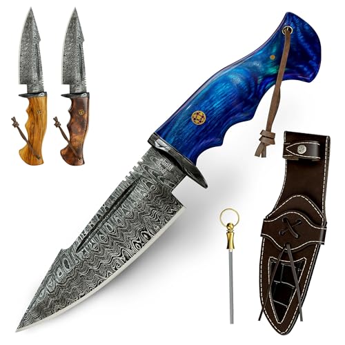 BLADEBOLT Fixed Blade Damascus Hunting Knife With Holster