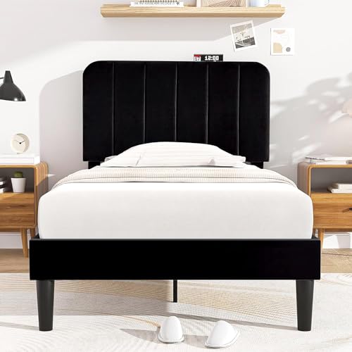 VECELO Twin Size Bed Frame with Adjustable Headboard