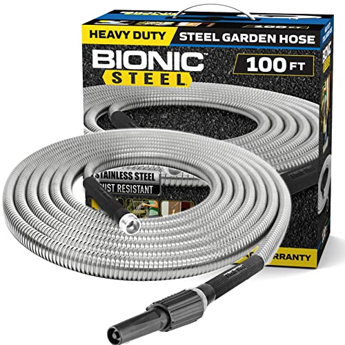 BIONIC STEEL Metal Garden Hose 100 Ft with Nozzle