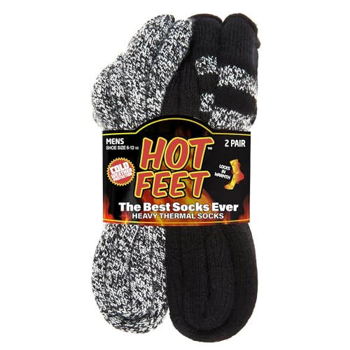 HOT FEET Men's 2 Pairs Heavy Thermal Socks