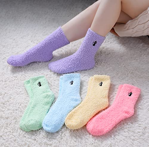 Pictured Warmest Sleeping Socks: MQELONG Womens Super Soft Fuzzy Cozy